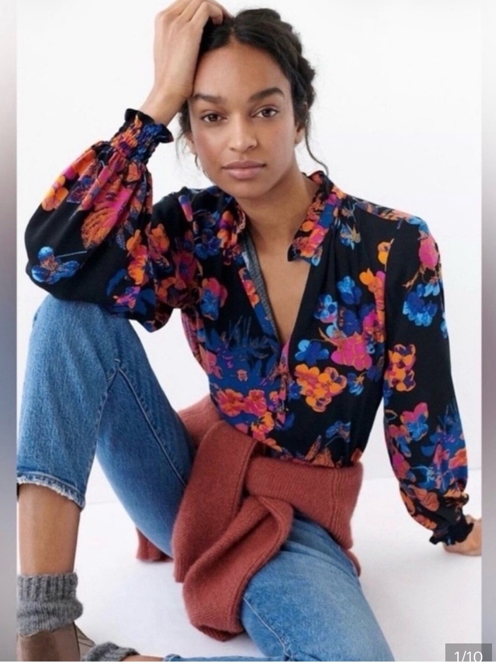 Anthropologie Maeve colette floral ruffle peasant blouse XS